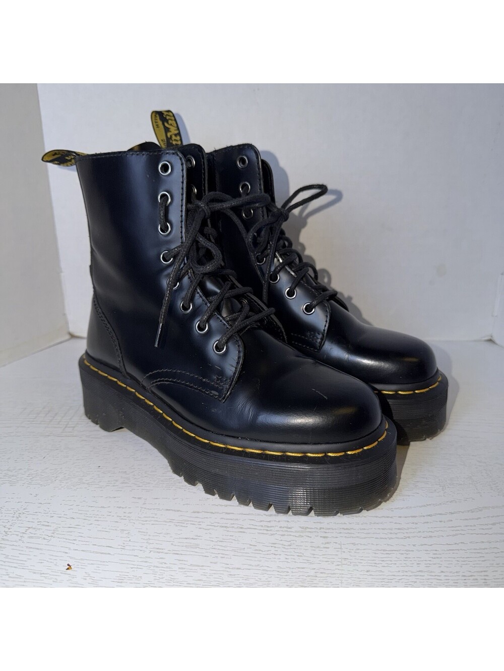Dr. Doc Martens Jadon Black Patent Platform Boots Size 6 Men/ 7 Women